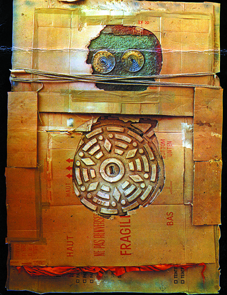 HOMME VALISE, relief avec carton et corde，1985