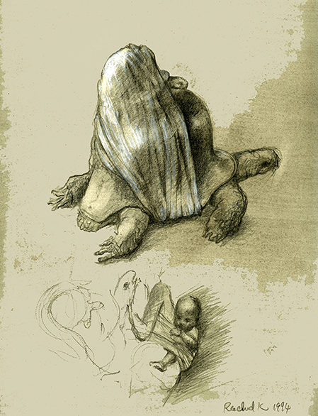 MÈRE PORTEUSE, dessin crayon, 1994